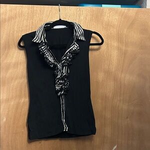 Anne Fontaine Black and White Ruffled Blouse